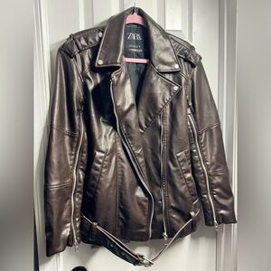 Zara Women's Dark Brown Leather Biker Jacket